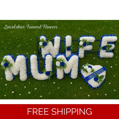 WIFE MUM Funeral Flower Lettering with Heart Tribute